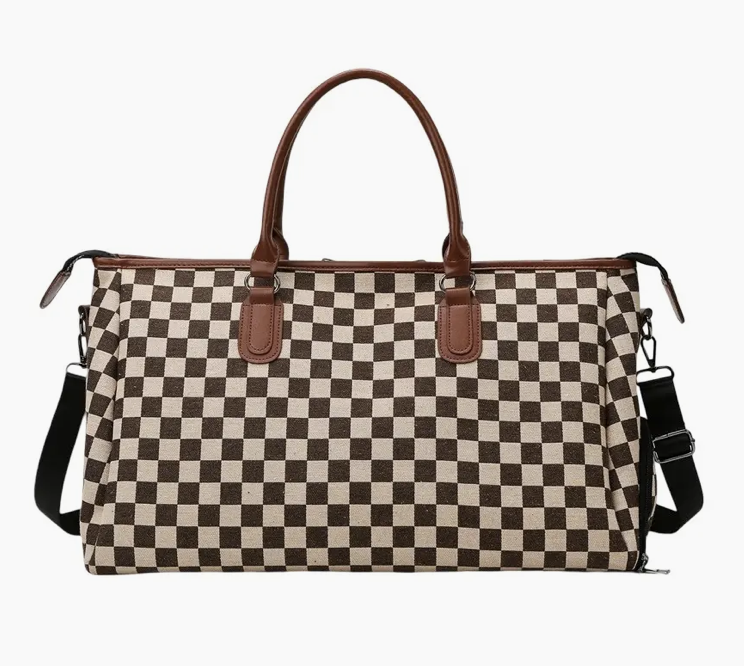 Checkered Canvas Weekender Duffle Bag